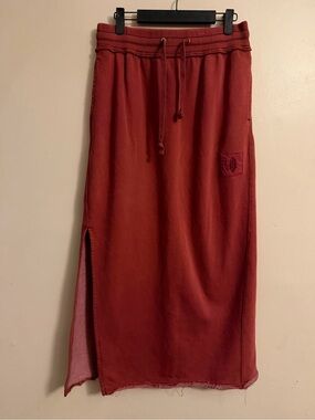 Free People Rust Drawstring Maxi Skirt with Side Slit